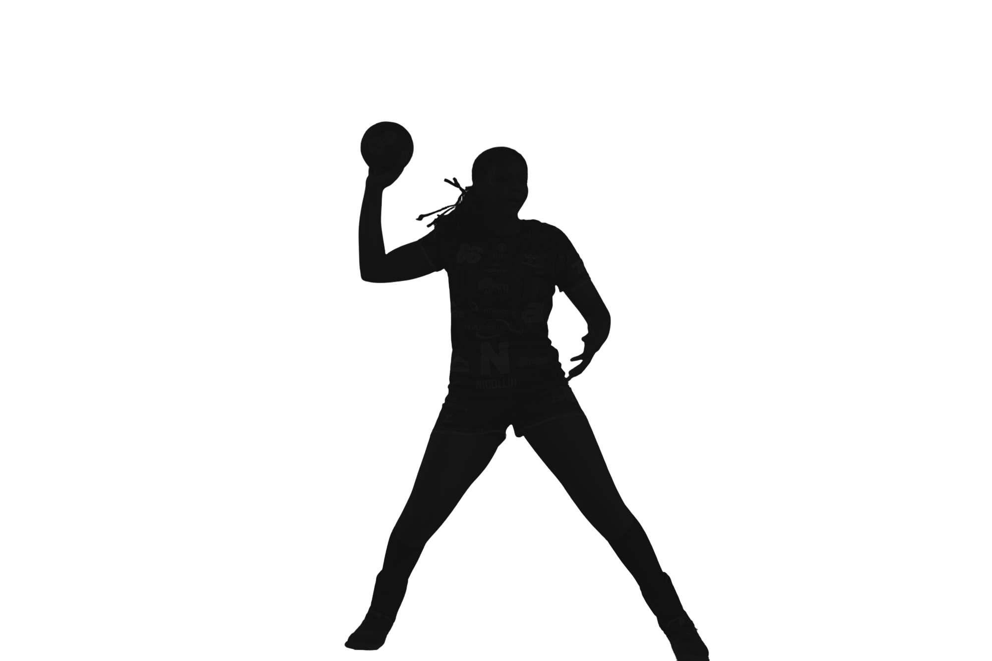 Silhouette d'une joueuse de handball en position de tir